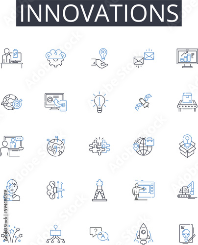 Innovations line icons collection. Advancements, Progressions, Improvements, Developments, Breakthroughs, Advantages, Enhancements vector and linear illustration. Upgrades,Modernizations,Revolutions