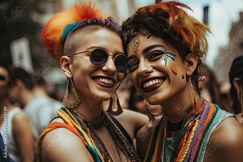 young lesbian couple enjoying a pride parade with love and acceptance" © NikoG