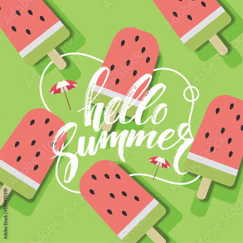 Hello summer concept background with watermelon lollipops Vector
