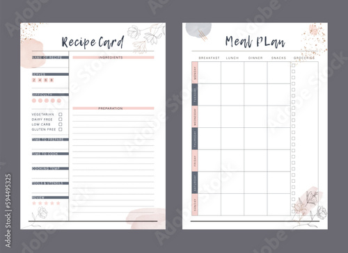 Meal planner and Recipe card. Plan you food day easily. Vector illustration