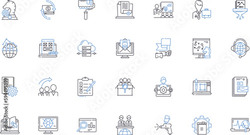 Presentation and speech line icons collection. Delivery, Engaging, Confidence, Impactful, Articulation, Projection, Conviction vector and linear illustration. Persuasion,Charisma,Clarity outline signs