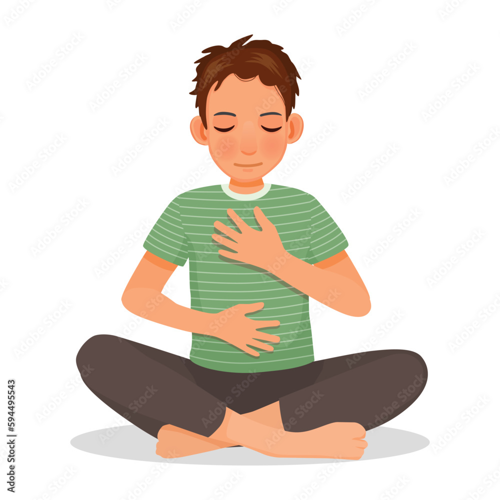 Young man doing deep breathing exercise during yoga practice Young man doing deep breathing exercise during yoga practice