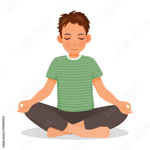 Young man practicing yoga meditation in lotus position
