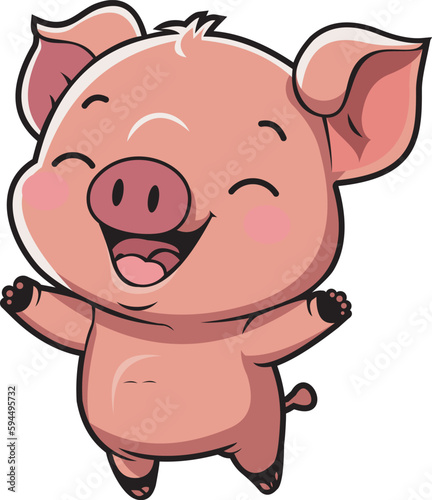 cute baby pig pink cartoon style full smile vector mascot