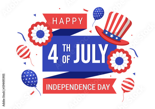 4th of July Independence Day USA Vector Illustration with American Flag and Balloons Background in Flat Cartoon Hand Drawn Landing Page Templates