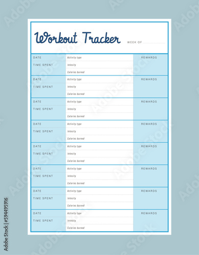 Workout Tracker planner.