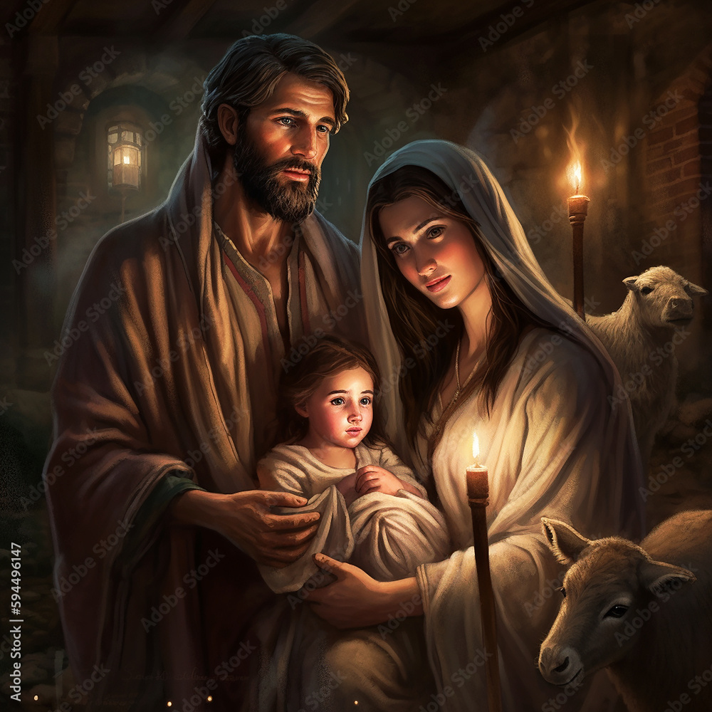 The Holy Family Jesus Mary and Joseph AI generativ Stock