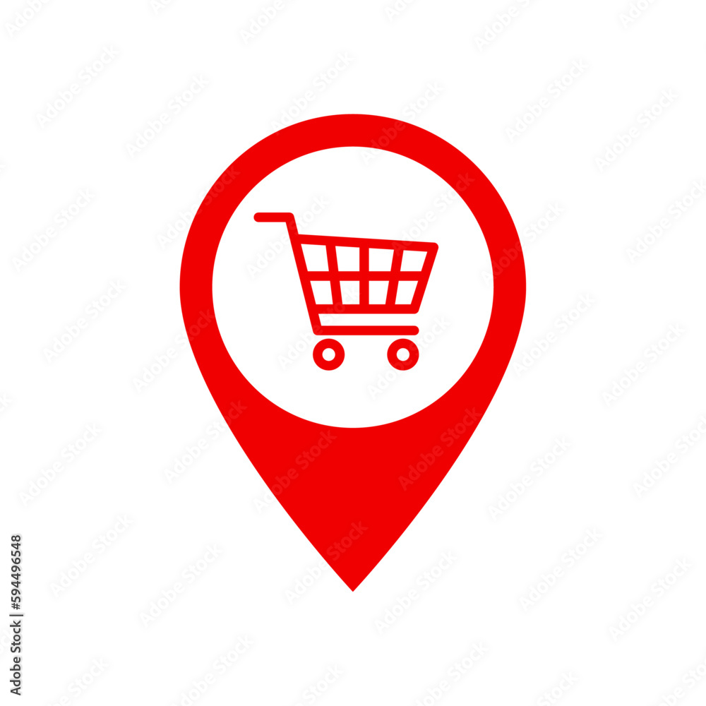 Map pointer with shopping cart icon Map pointer with shopping cart icon