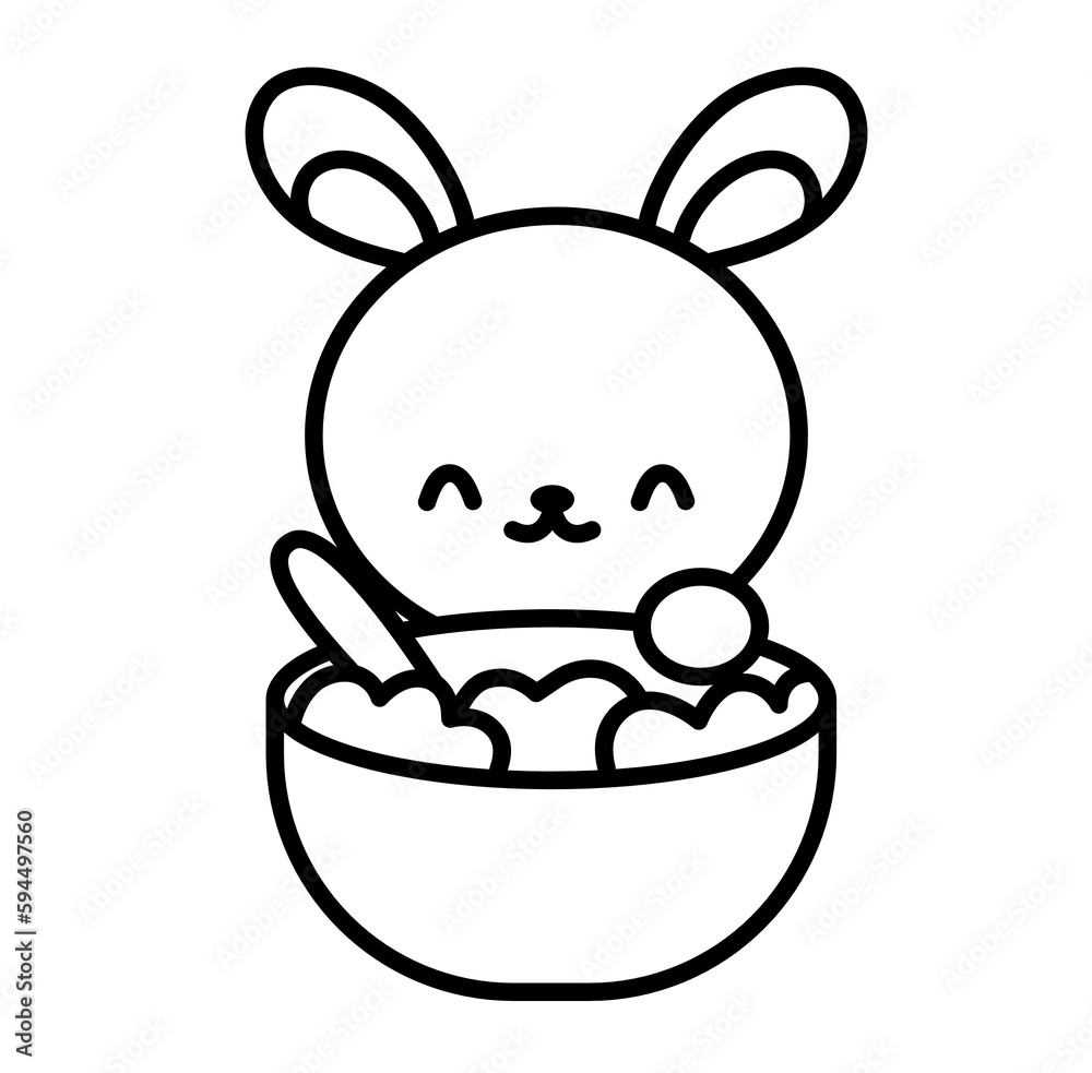 rabbit bunny eating food cartoon outline icon
