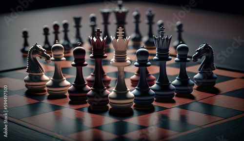 chess set on chess board,luxury chess game photo ,generative ai