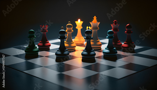 chess set on chess board,luxury chess game photo ,generative ai