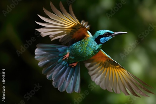 Rare and exotic bird species in flight. Generative AI © Kanisorn