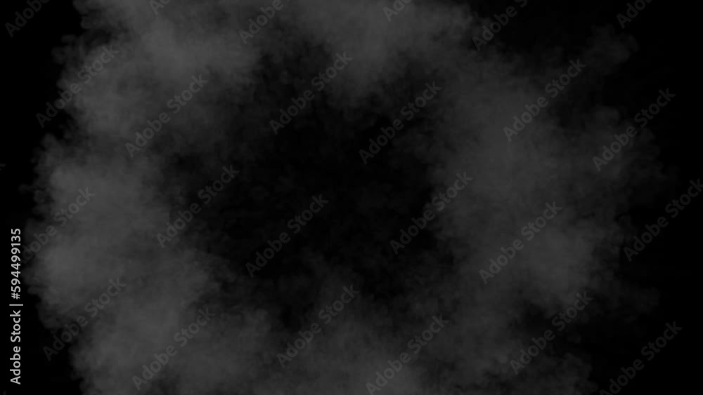The explosion releases a huge amount of smoke and it spreads to all sides of the black screen.