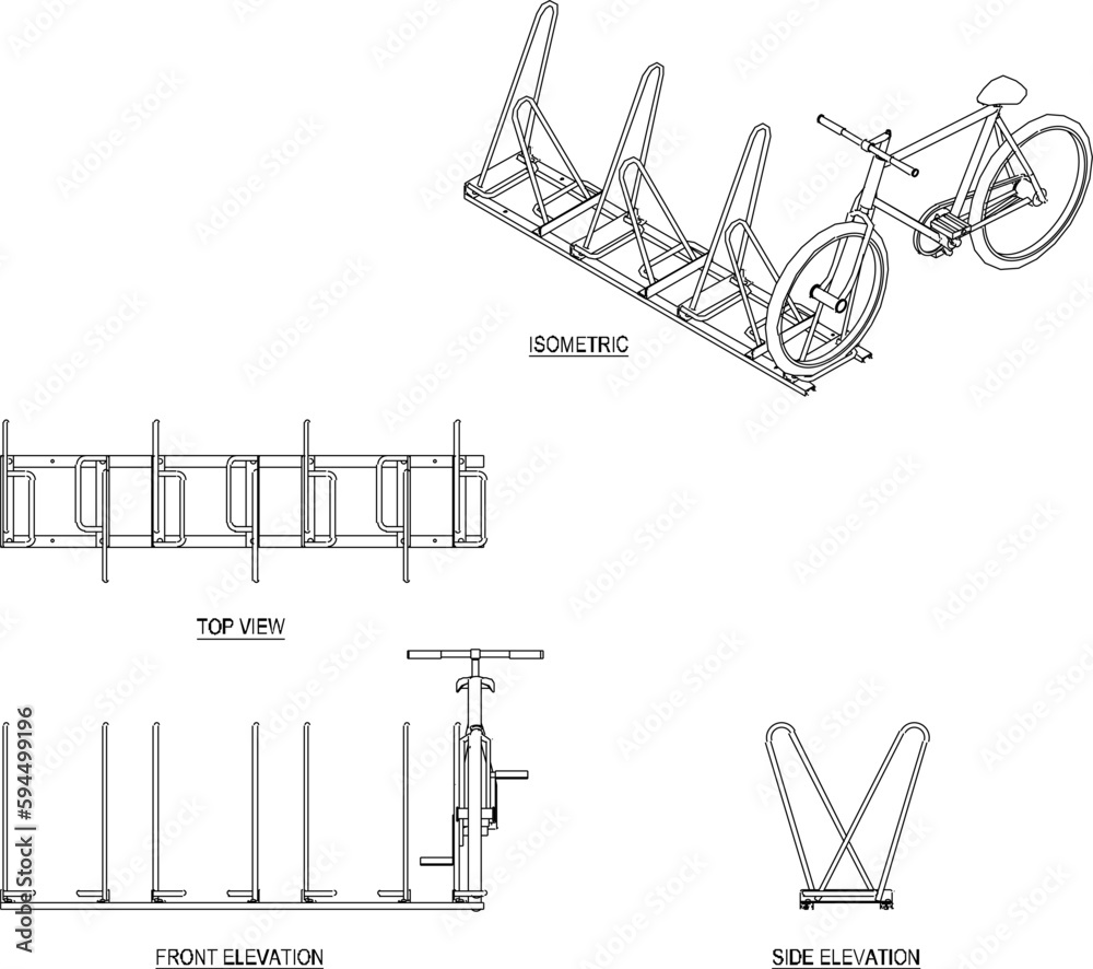 black and white bicycle rack illustration vector sketch