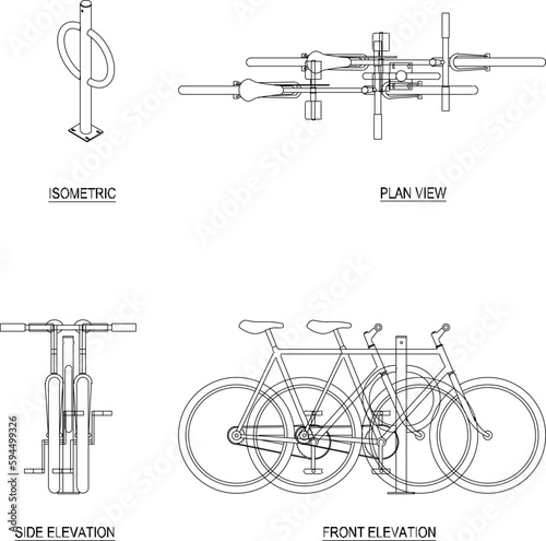 black and white bicycle rack illustration vector sketch