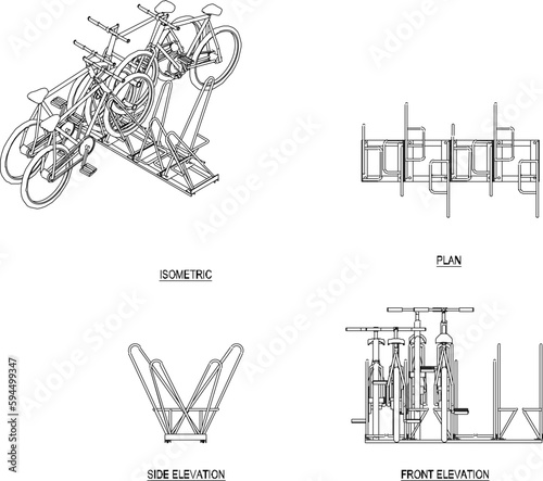 black and white bicycle rack illustration vector sketch