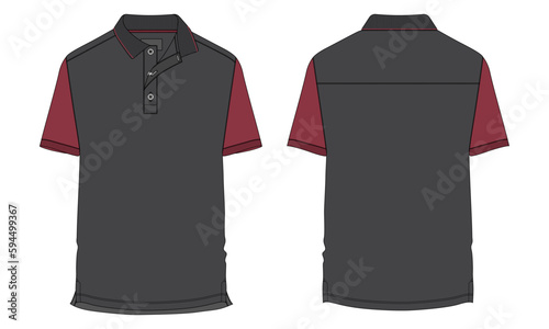 Two tone Color Short sleeve Polo shirt Technical Fashion flat sketch vector illustration  template front and back views. Clothing design mock up for men's isolated on White background