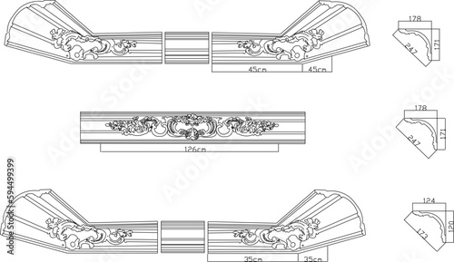 Classic gypsum profile detail illustration vector sketch