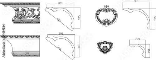 Classic gypsum profile detail illustration vector sketch