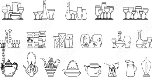 sketch vector black and white illustration of a champagne bottle arrangement on a bar