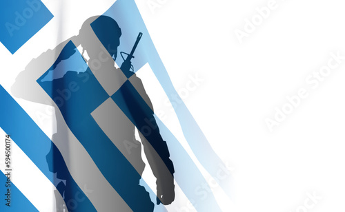 Silhouette of a saluting soldier with Greece flag on white background. EPS10 vector