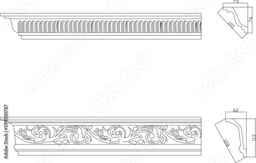Vector sketch detailed illustration of classic gypsum profile