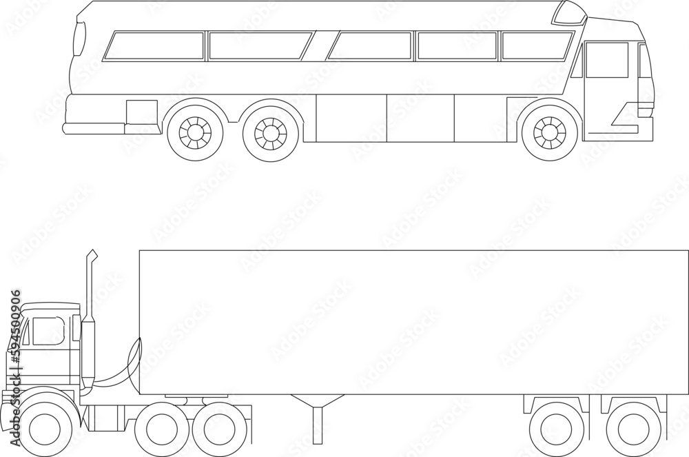 Vector sketch illustration set of industrial cars side view Vector sketch illustration set of industrial cars side view