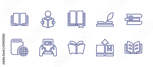 Books line icon set. Editable stroke. Vector illustration. Containing book, reading book, books, website, return, reading.