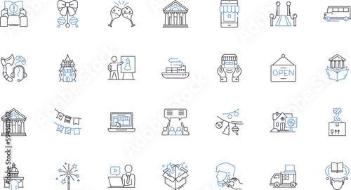 Suburb line icons collection. Community, Residential, Neighborhood, Family-friendly, Peaceful, Quiet, Tree-lined vector and linear illustration. Safe,Serene,Comfortable outline signs set