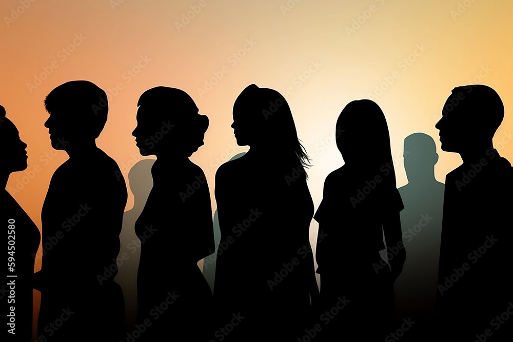 Silhouette profile group of men and women of diverse culture Diversity multi-ethnic and multiracial people Concept of racial equality and anti-racism Multicultural society Friendship transformed