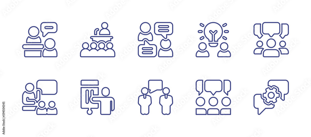 Discussion line icon set. Editable stroke. Vector illustration. Containing discussion, conference, idea, presentation, debate.