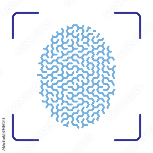 Fingerprint maze with cells. Fingerprint bio metric identification. security identification in banking and technology. Simple vector isolated