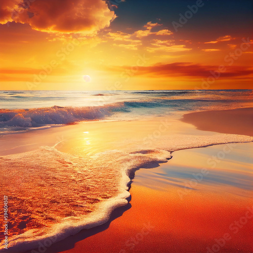 Closeup sea sand beach. Panoramic beach landscape Created by AI tool . AI photo