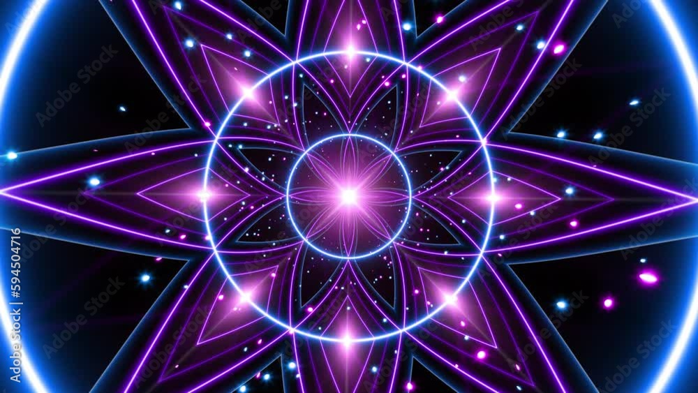 Glittering Neon Geometric Flower Pattern VJ Loop