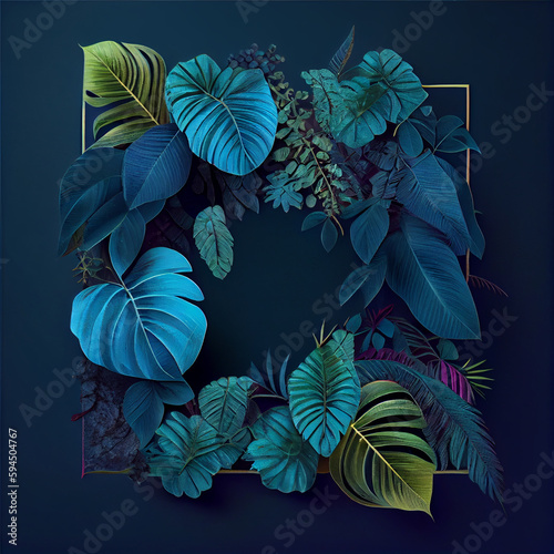 Collection of tropical leavesfoliage plant in blue Created by AI tool . AI photo