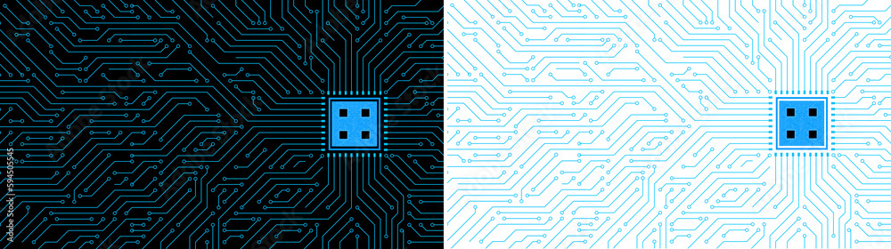 circuit board with blue line and chip processor in the right side ...