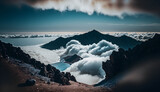 view from the top of the mountain covered in a sea of ​​clouds, generative ai