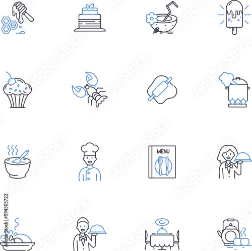 Ingesting line icons collection. Swallowing, Digesting, Eating, Consuming, Feasting, Nourishing, Devouring vector and linear illustration. Imbibing,Savoring,Gulping outline signs set