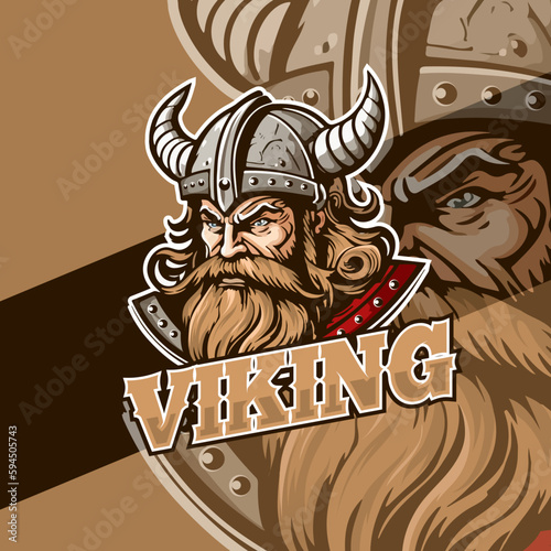 God Odin Viking with Helmet, Axes, Armor on the Red background. Hand-drawn illustration for mascot sport logo badge label sign poster emblem patch t-shirt printing. Vector Logo