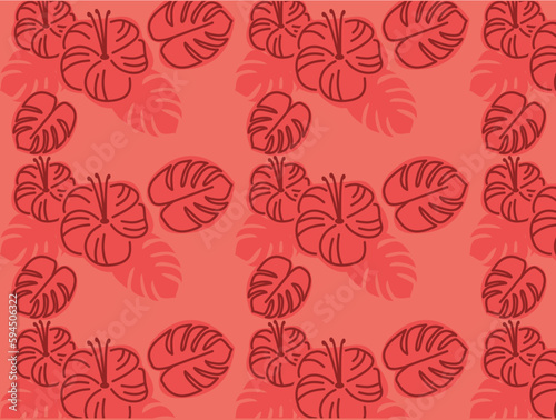 hibiscus and Monstera leaf Hawaiian print pattern