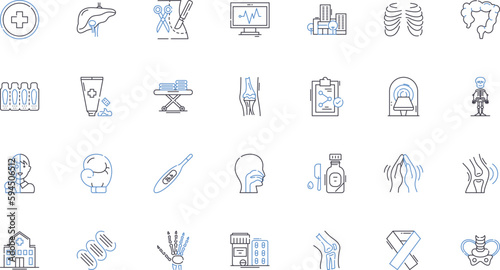 Healthcare center line icons collection. Clinic, Hospital, Service, Treatment, Care, Patient, Staff vector and linear illustration. Equipment,Doctor,Nurse outline signs set