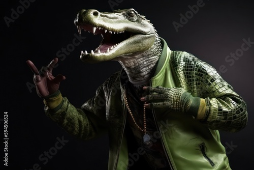 Crocodile Rapper Street Dancing Showing Some Moves Generative AI