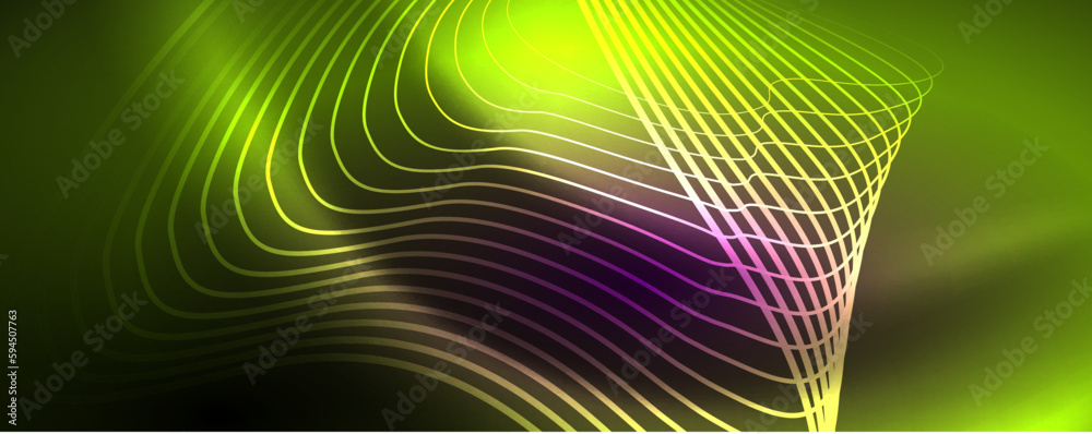 Techno neon wave lines, dynamic electric motion, speed concept. Templates for wallpaper, banner, background, landing page, wall art, invitation, prints Techno neon wave lines, dynamic electric motion, speed concept. Templates for wallpaper, banner, background, landing page, wall art, invitation, prints