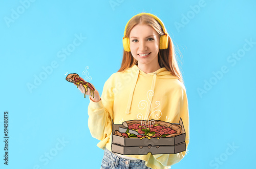 Happy young woman in headph...