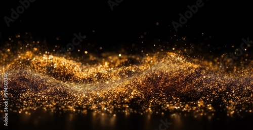 Golden and Swirling Lines on a Black Background Generative AI 