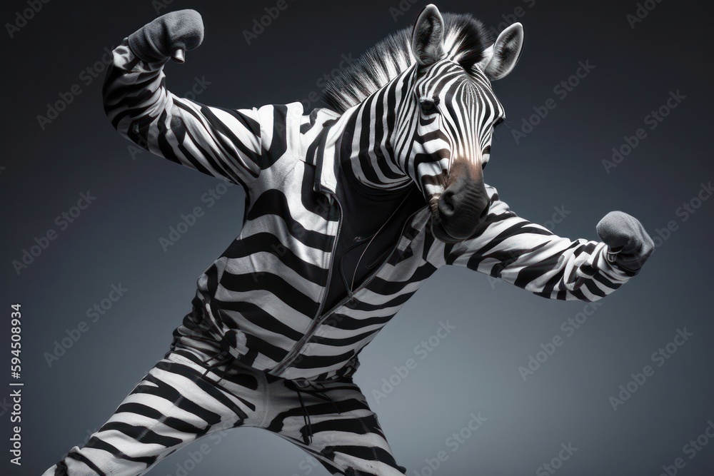 Zebra Cool Dancer Having Fun Generative AI - obrazy, fototapety, plakaty 