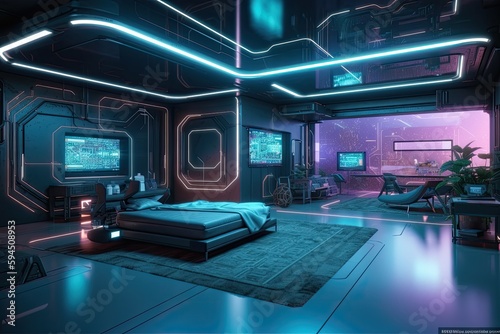 cyber gaming stylish room photorealistic created with generative AI tools