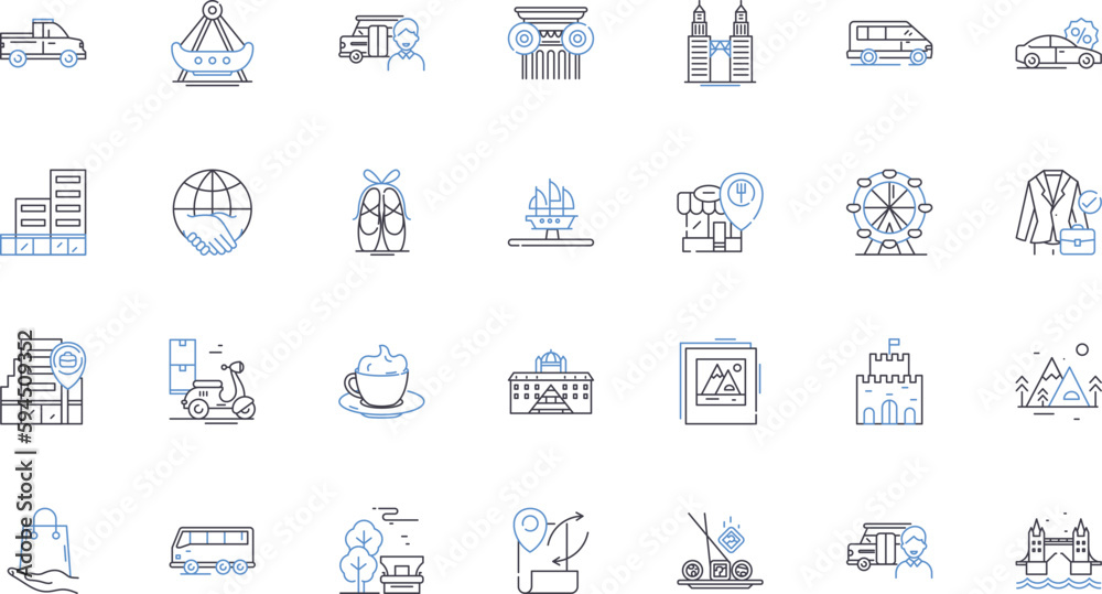 Settlement line icons collection. Compensation, Resettlement, Agreement, Payout, Indemnity, Adjustment, Reconciliation vector and linear illustration. Resolution,Accord,Compromise outline signs set