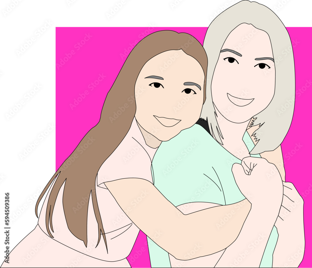 Illustration vector graphic of Mother and daughter, fit for coloring book, template, design resources Illustration vector graphic of Mother and daughter, fit for coloring book, template, design resources
