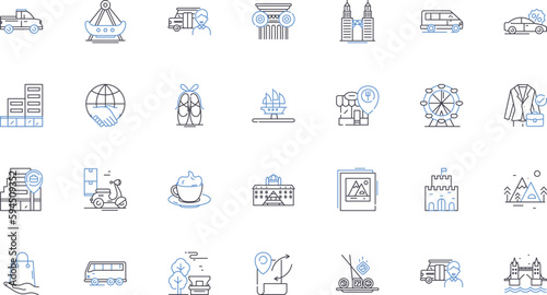 Settlement line icons collection. Compensation, Resettlement, Agreement, Payout, Indemnity, Adjustment, Reconciliation vector and linear illustration. Resolution,Accord,Compromise outline signs set